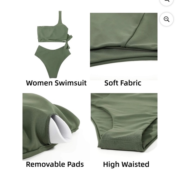 Moshu Green Asymmetrical One-Shoulder Bikini size medium. - Picture 4 of 11